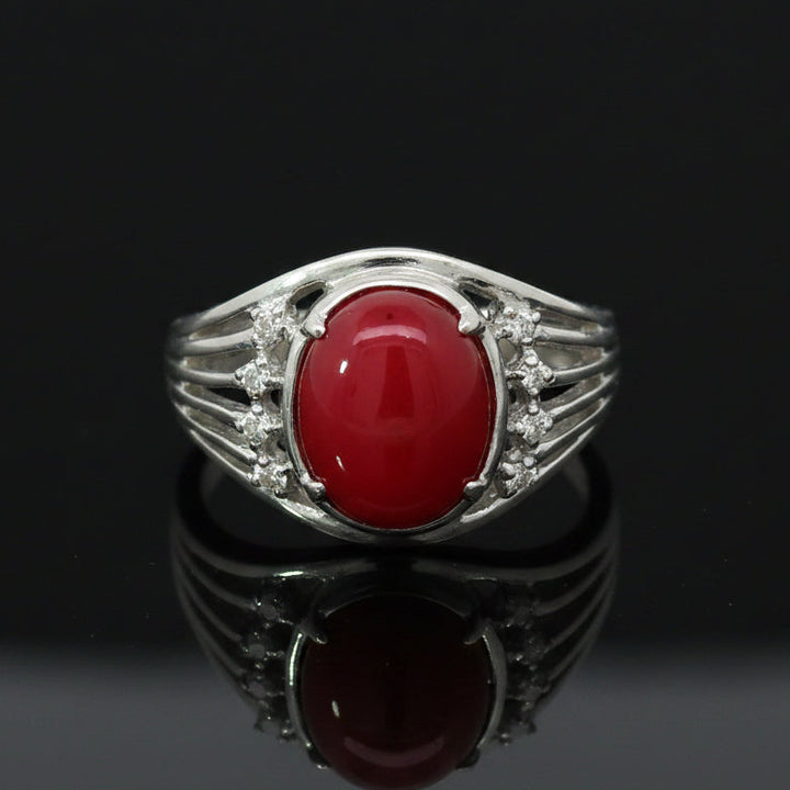 Estate Coral & Diamond Platinum Ring