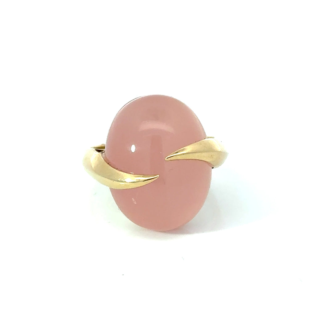 Estate Italian Rose Quartz 14k Yellow Gold Ring