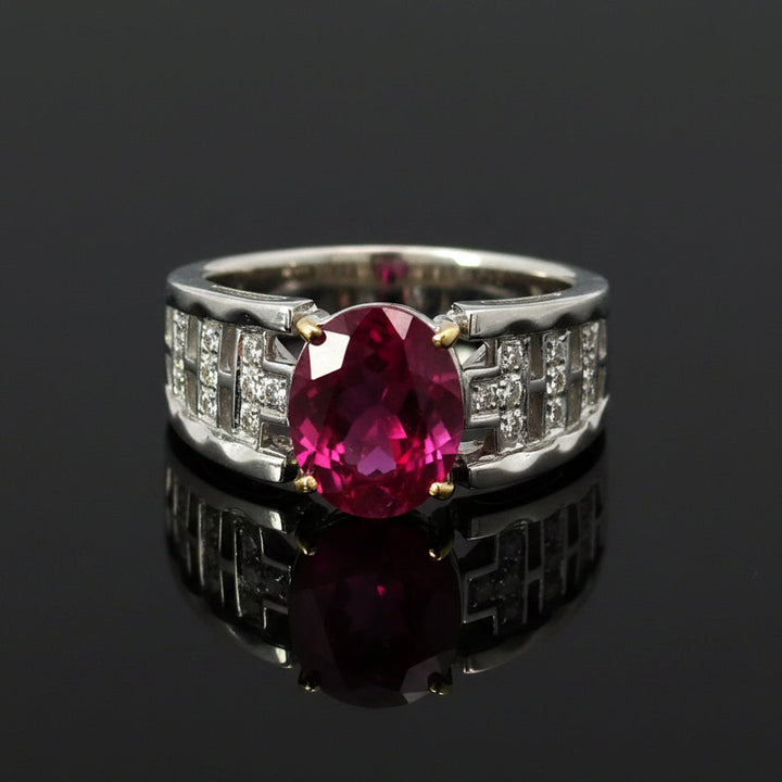 Estate Diamond & Pink Tourmaline 18K White Gold Ring