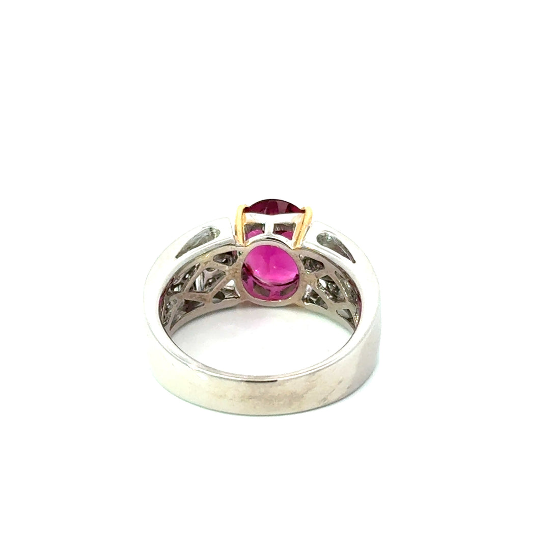 Estate Diamond & Pink Tourmaline 18K White Gold Ring