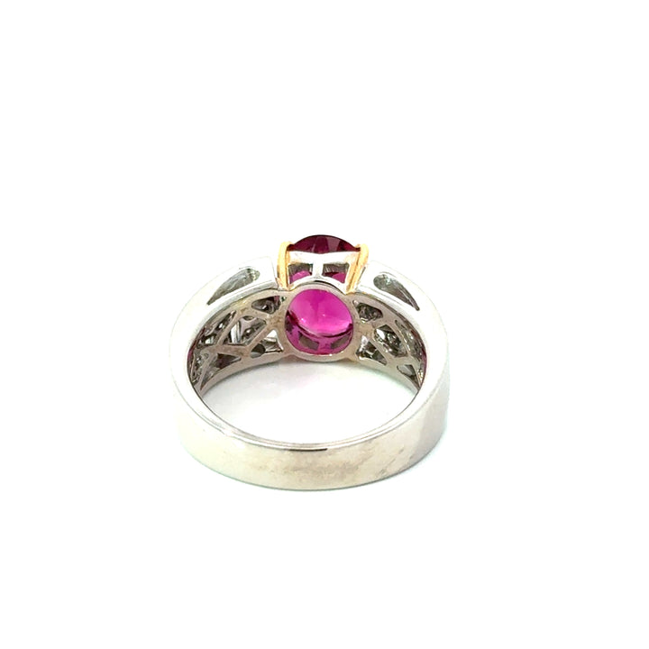 Estate Diamond & Pink Tourmaline 18K White Gold Ring