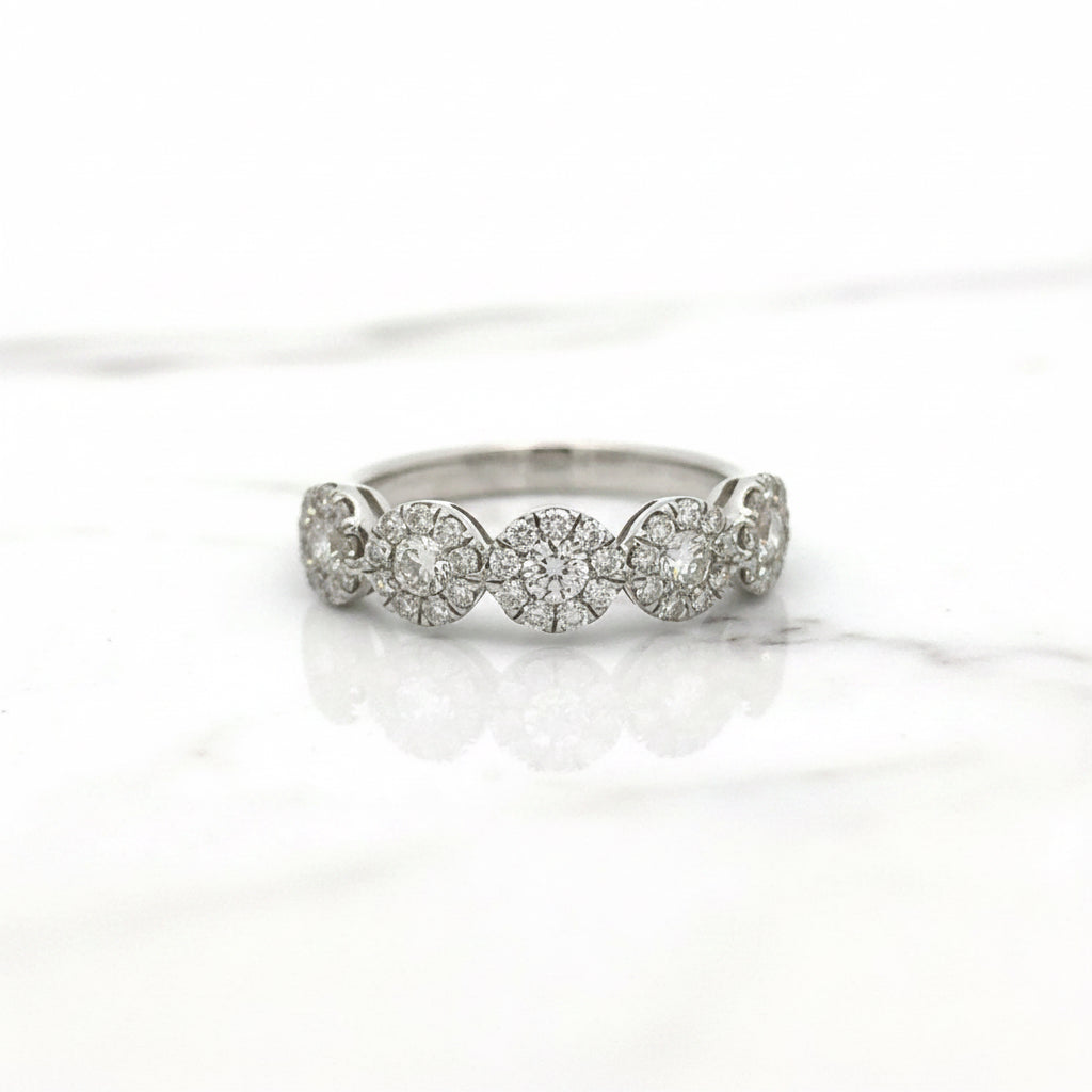 14K White Gold Natural Diamond Five Halo Band Ring
