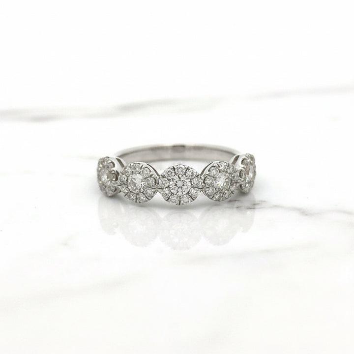 14K White Gold Natural Diamond Five Halo Band Ring