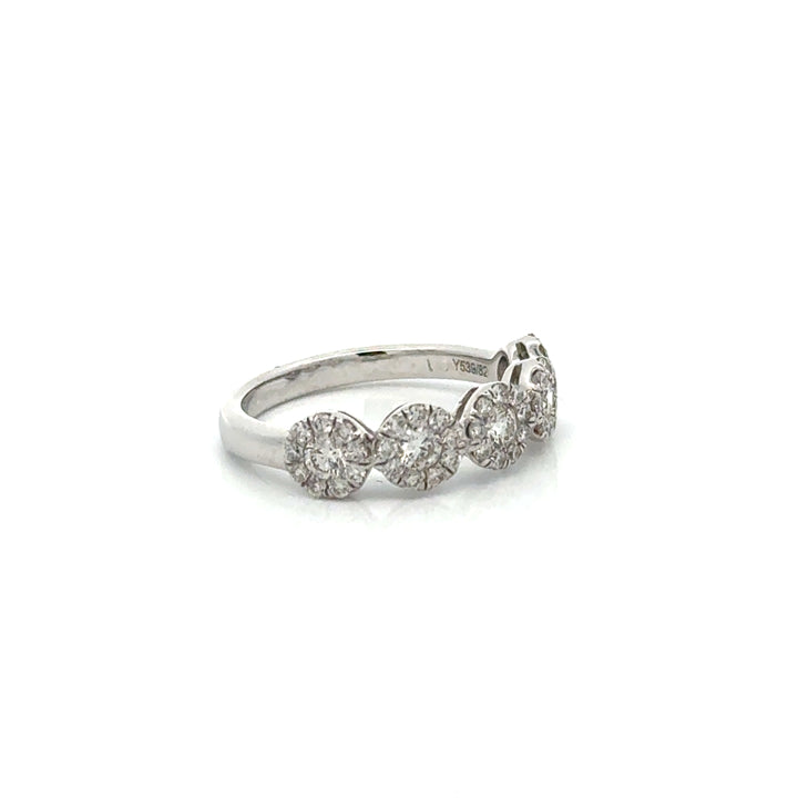 14K White Gold Natural Diamond Five Halo Band Ring