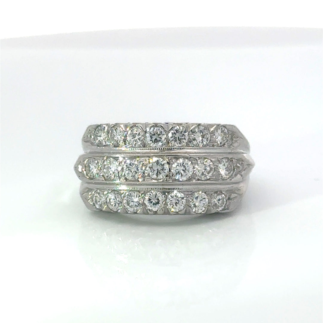 Estate Wide Diamond & 14K White Gold Ring