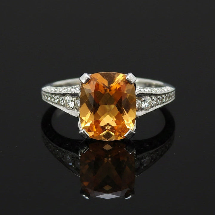 Estate Diamond & Citrine Platinum Ring