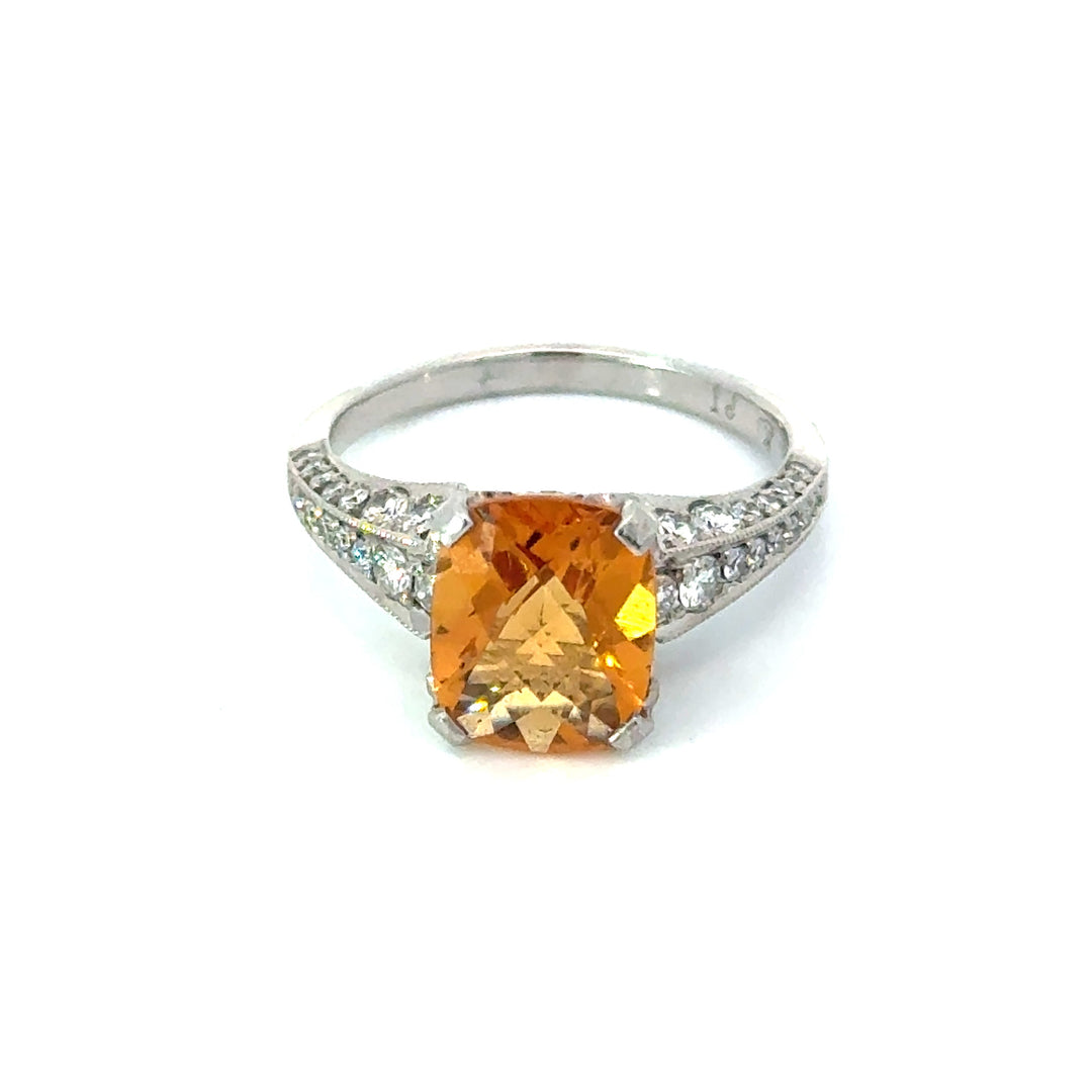 Estate Diamond & Citrine Platinum Ring