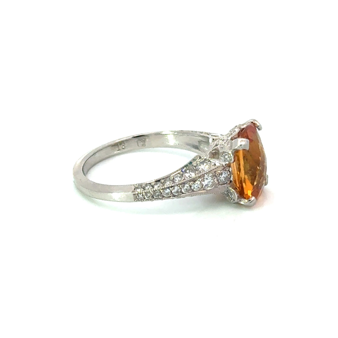 Estate Diamond & Citrine Platinum Ring