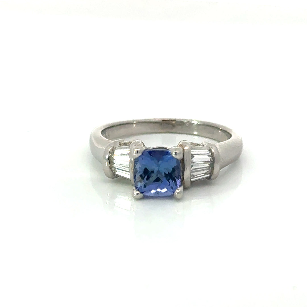 Estate Diamond & Tanzanite Platinum Ring