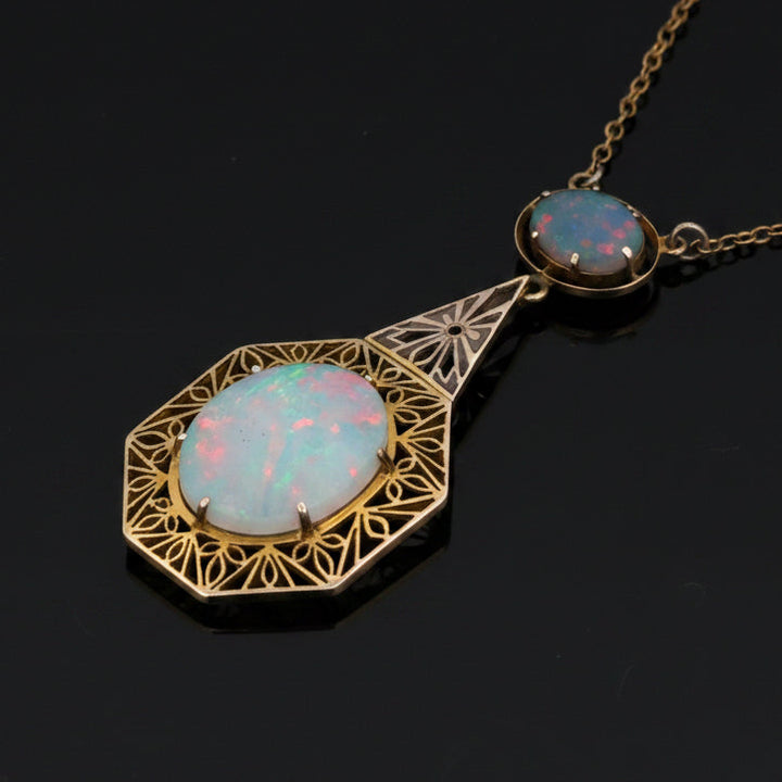 Victorian Opal & 14K Yellow Gold Necklace