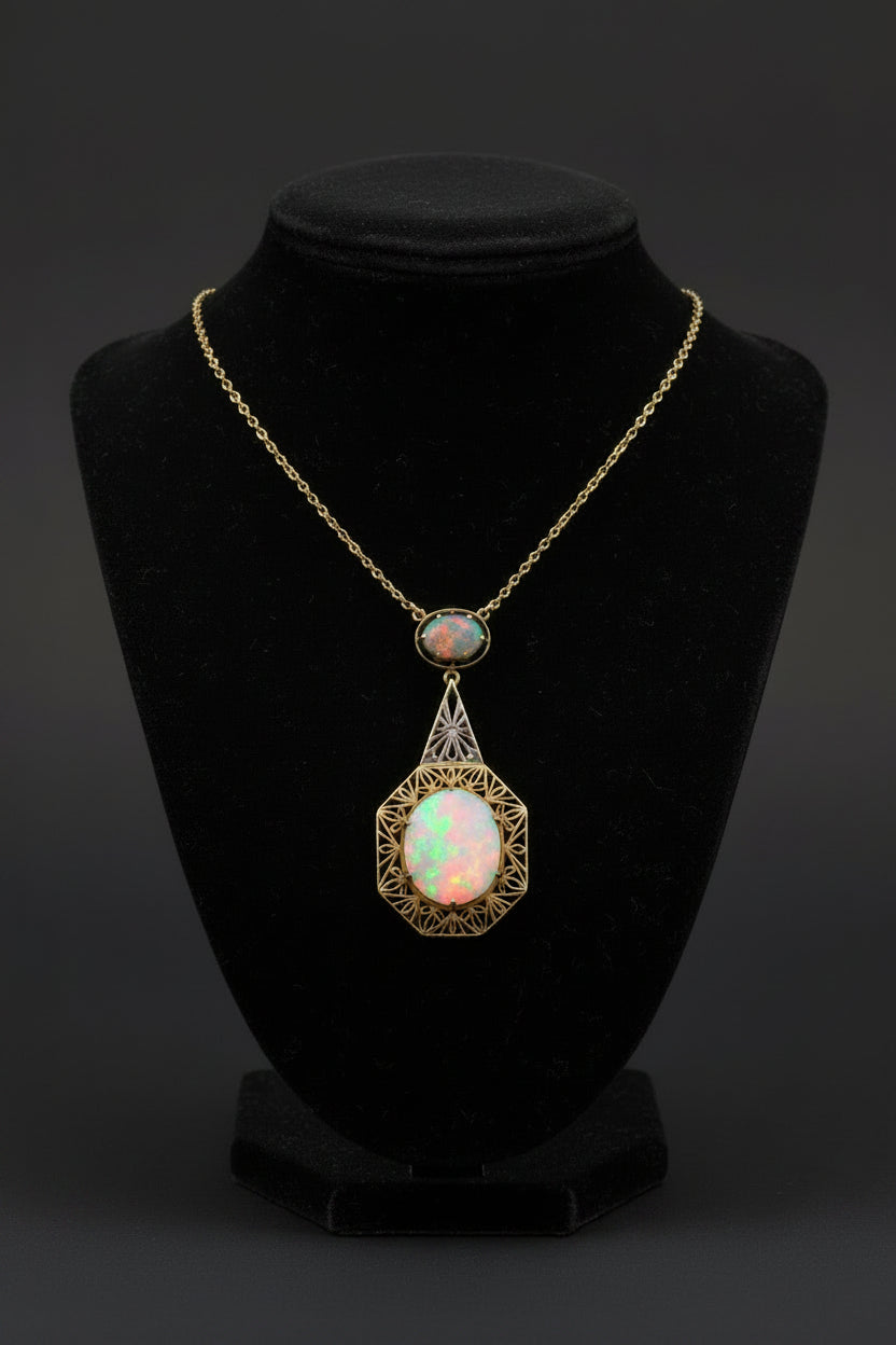Victorian Opal & 14K Yellow Gold Necklace