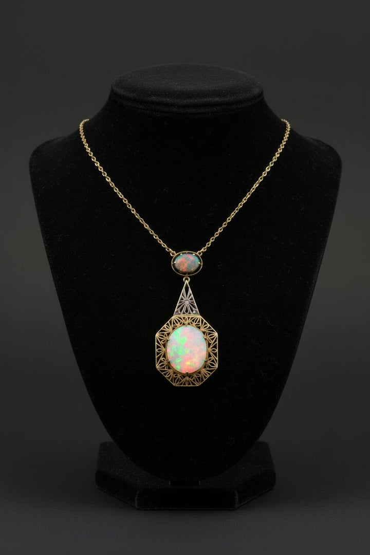 Victorian Opal & 14K Yellow Gold Necklace