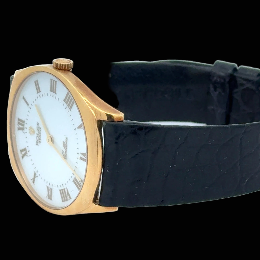 Estate Rolex Cellini 32mm Watch 18K Yellow Gold / Leather Original Strap