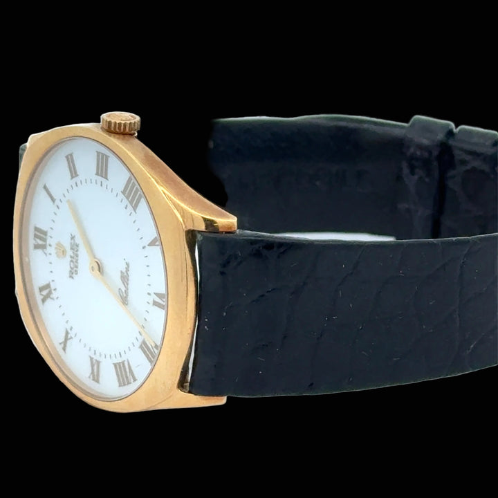 Estate Rolex Cellini 32mm Watch 18K Yellow Gold / Leather Original Strap