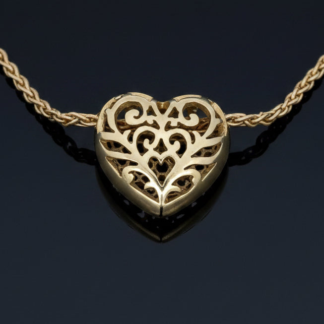 Estate 18K Yellow Gold Pave 2.50cttw Diamond Bombe Heart Necklace