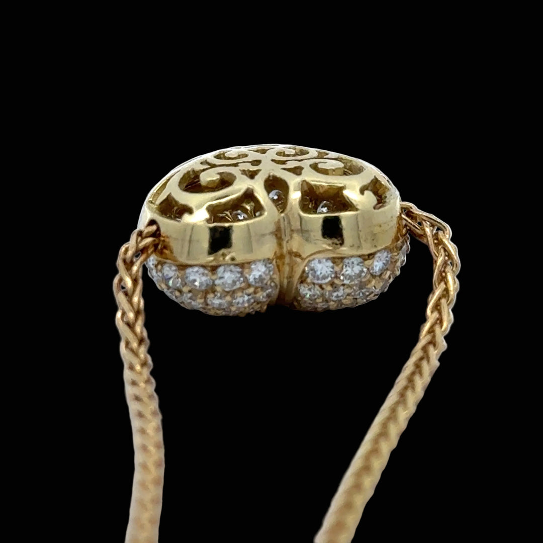 Estate 18K Yellow Gold Pave 2.50cttw Diamond Bombe Heart Necklace