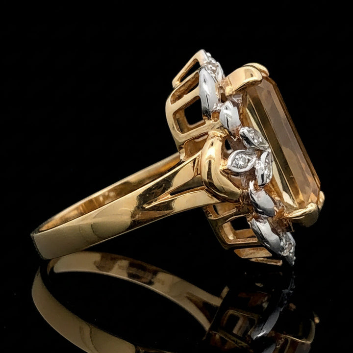 Estate 9.95ct Fine Citrine & Diamond 18K Yellow Gold Ring