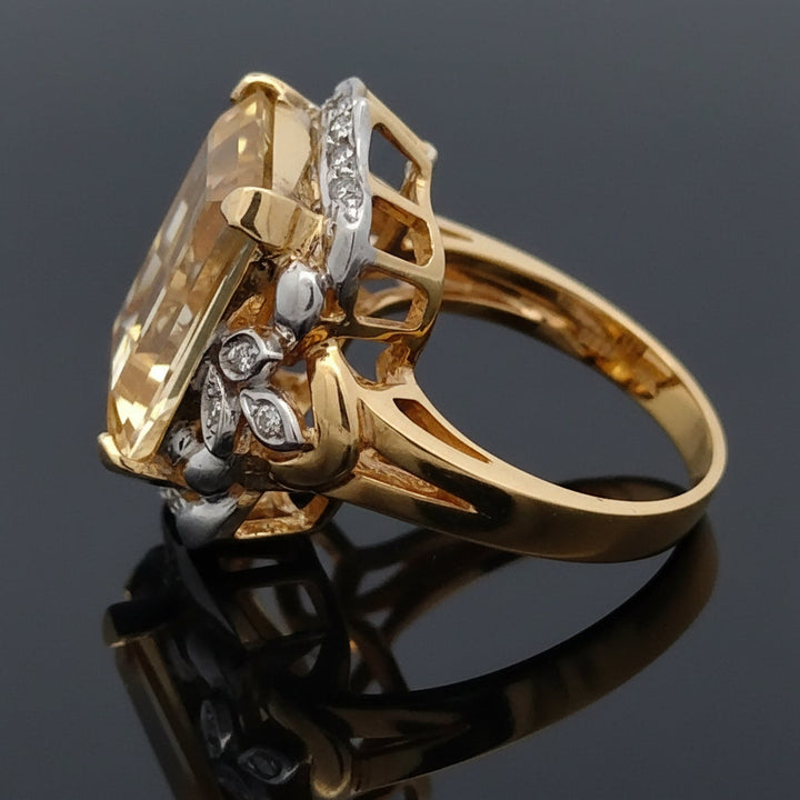 Estate 9.95ct Fine Citrine & Diamond 18K Yellow Gold Ring