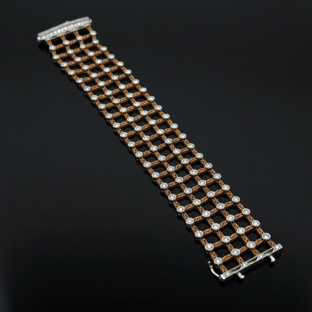 Estate Tacori Diamond & 18Kt Rose & White Gold Lattice Bracelet