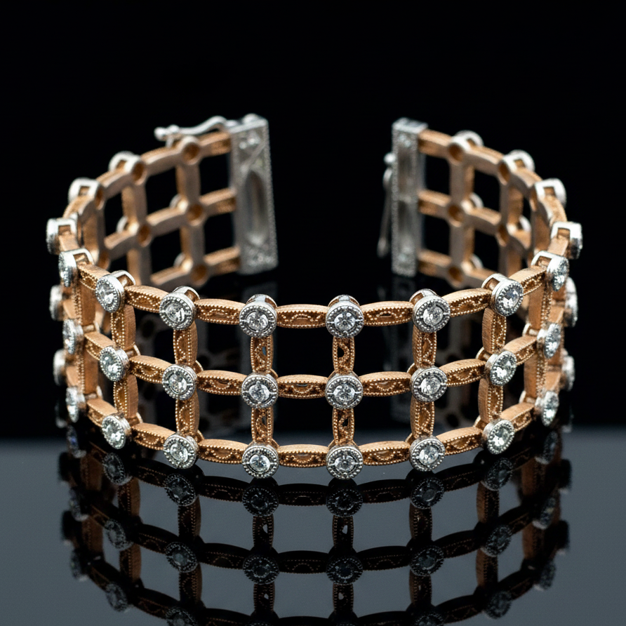 Estate Tacori Diamond & 18Kt Rose & White Gold Lattice Bracelet