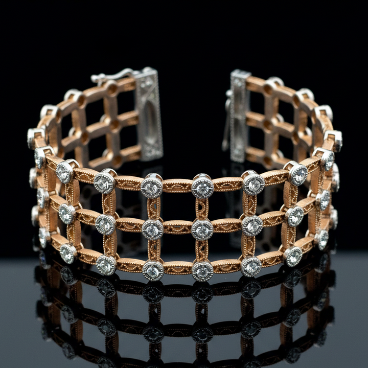 Estate Tacori Diamond & 18Kt Rose & White Gold Lattice Bracelet