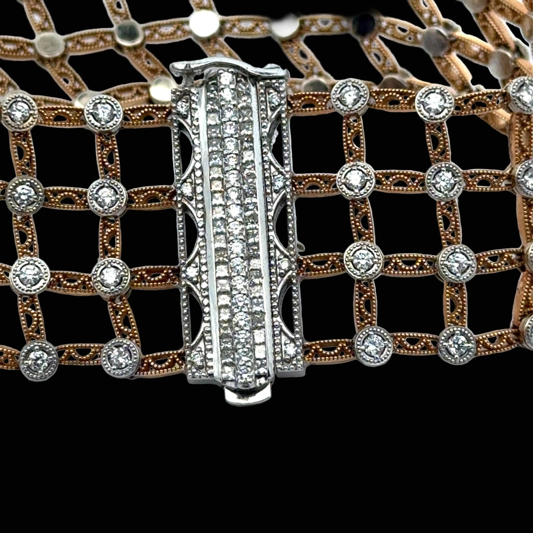 Estate Tacori Diamond & 18Kt Rose & White Gold Lattice Bracelet