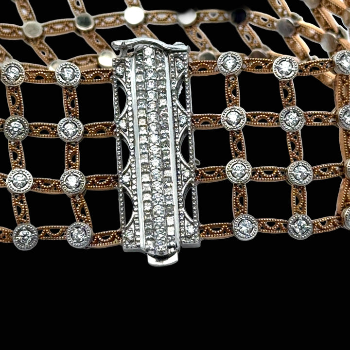 Estate Tacori Diamond & 18Kt Rose & White Gold Lattice Bracelet