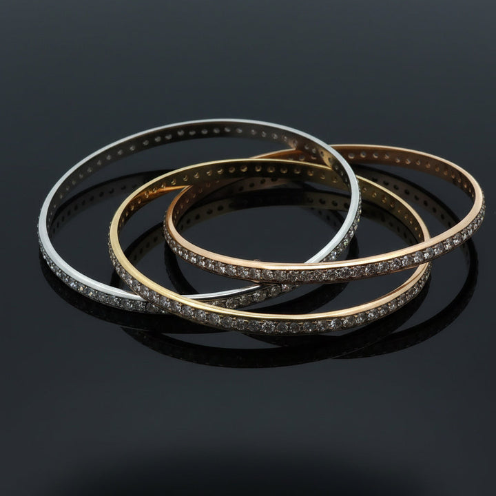 Estate 22.10cttw Diamond 18K Tri Color Gold Slip On Bangle