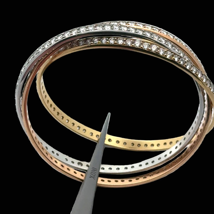 Estate 22.10cttw Diamond 18K Tri Color Gold Slip On Bangle