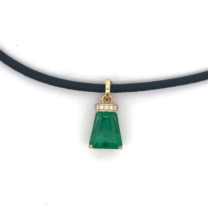 Estate Fine Zambian 4.17ct Emerald (GIA  F1) & Diamond Custom Made Necklace