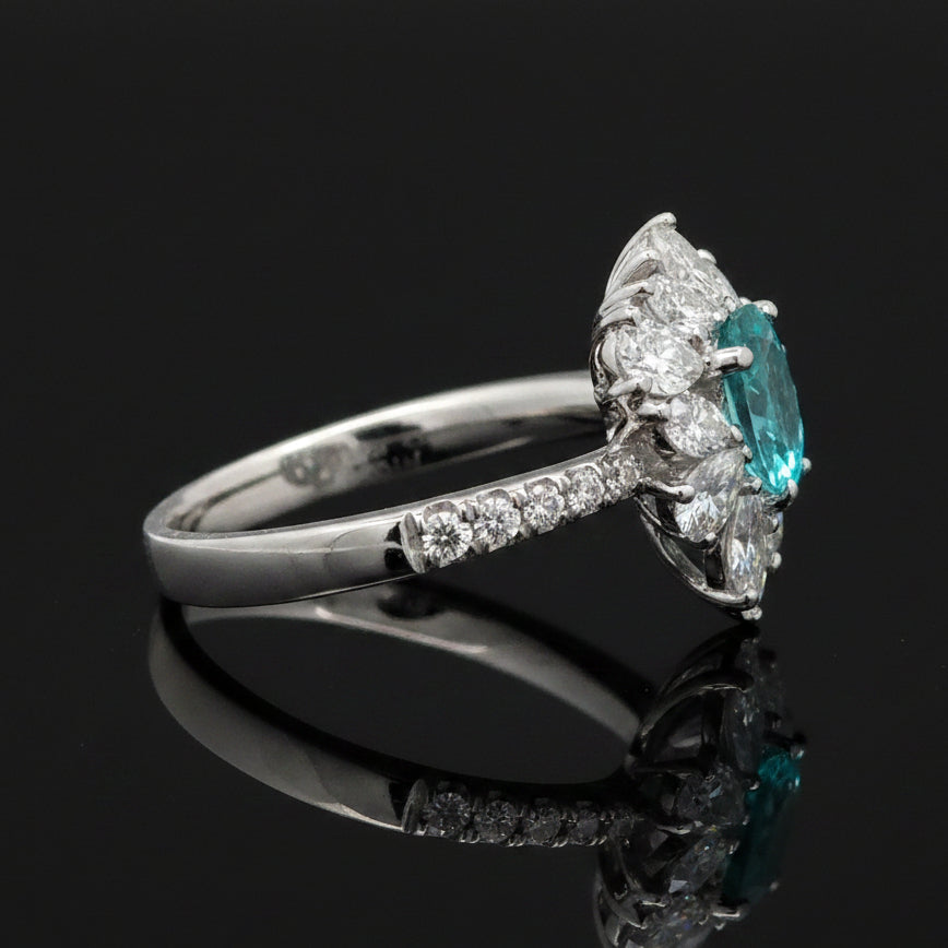 Estate (GIA) Mozambique Paraiba Tourmaline and Diamond Platinum Ring