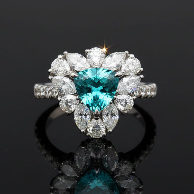 Estate (GIA) Mozambique Paraiba Tourmaline and Diamond Platinum Ring