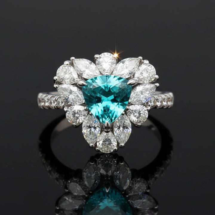 Estate (GIA) Mozambique Paraiba Tourmaline and Diamond Platinum Ring