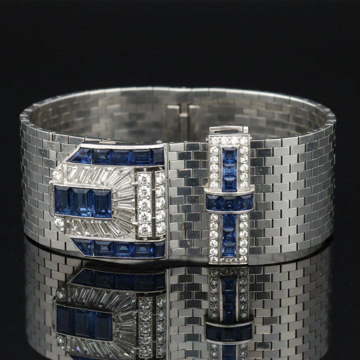 Vintage Diamond, Sapphire, Rock Crystal 14/18Kt White Gold Adjustable Bracelet/Pendant