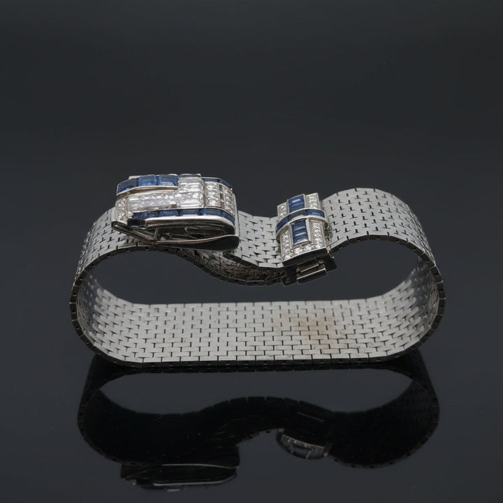 Vintage Diamond, Sapphire, Rock Crystal 14/18Kt White Gold Adjustable Bracelet/Pendant