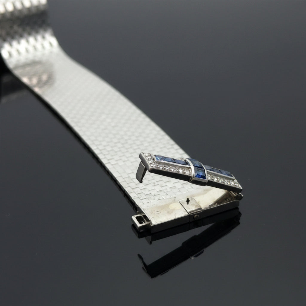 Vintage Diamond, Sapphire, Rock Crystal 14/18Kt White Gold Adjustable Bracelet/Pendant