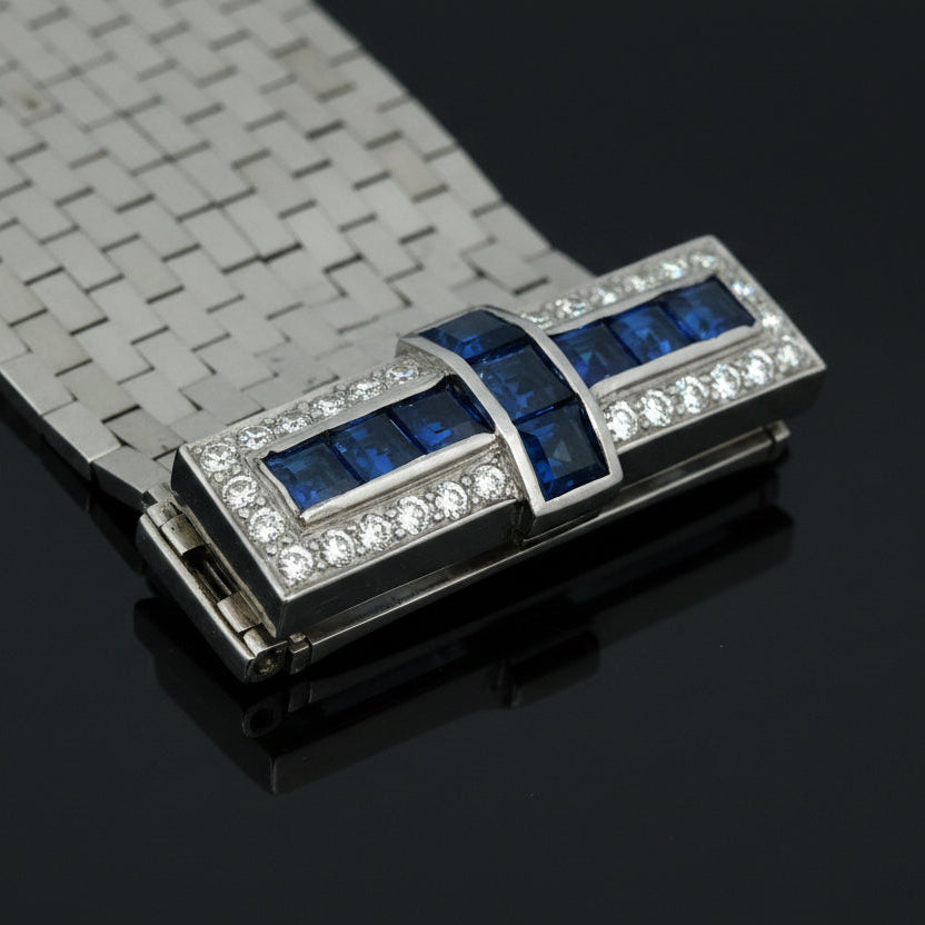 Vintage Diamond, Sapphire, Rock Crystal 14/18Kt White Gold Adjustable Bracelet/Pendant