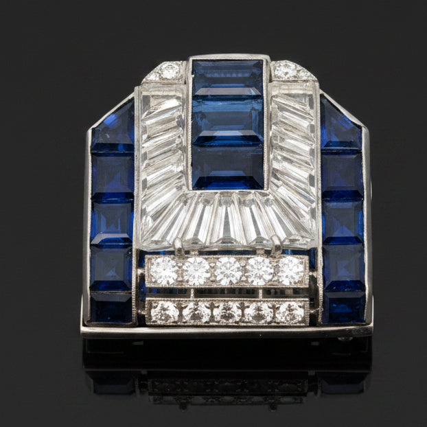 Vintage Diamond, Sapphire, Rock Crystal 14/18Kt White Gold Adjustable Bracelet/Pendant