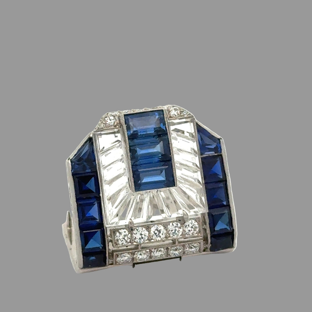 Vintage Diamond, Sapphire, Rock Crystal 14/18Kt White Gold Adjustable Bracelet/Pendant