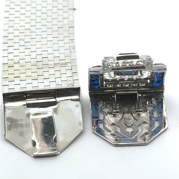 Vintage Diamond, Sapphire, Rock Crystal 14/18Kt White Gold Adjustable Bracelet/Pendant