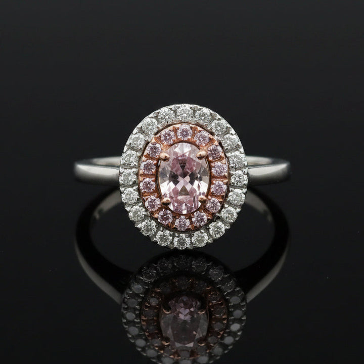 Contemporary Natural Fancy Pink Purple Diamond (GIA) and White Diamond Platinum Ring