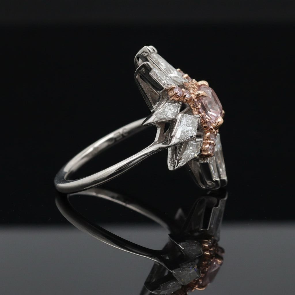 Vintage J.E. Caldwell Natural Fancy Pink & White Diamond Platinum/18K Rose Gold Ring