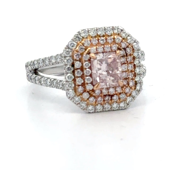 Contemporary Natural Fancy Pink "Argyle" Diamond (GIA) and White Diamond Platinum Ring