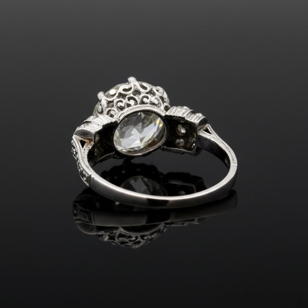 Estate Art Deco 4.54ct Old European Cut Diamond Platinum Ring (GIA)