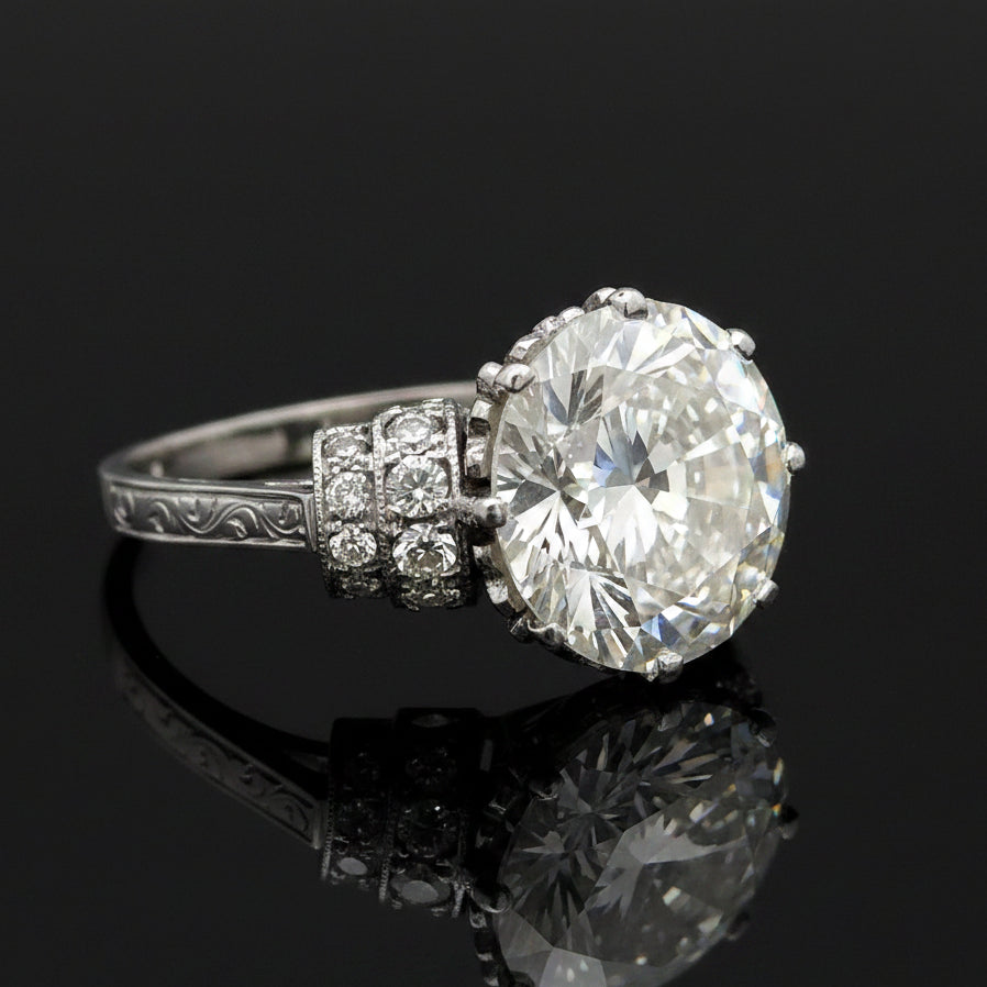 Estate Art Deco 4.54ct Old European Cut Diamond Platinum Ring (GIA)
