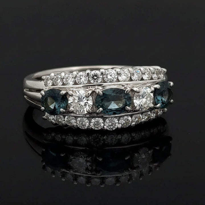 Estate Natural Color Change Alexandrite and Diamond Platinum Ring