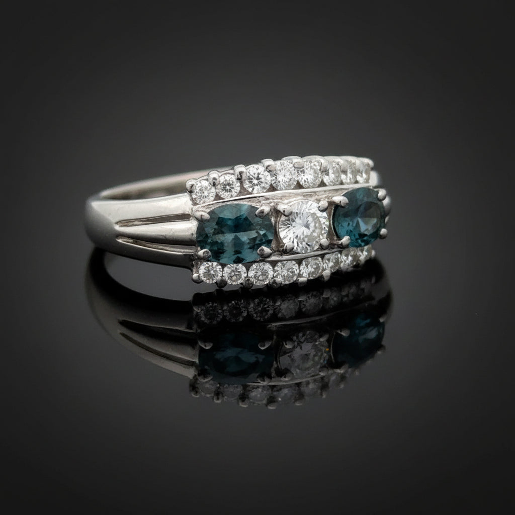 Estate Natural Color Change Alexandrite and Diamond Platinum Ring
