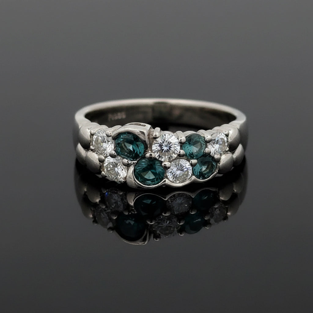 Estate Natural Color Change Alexandrite and Diamond Platinum Ring