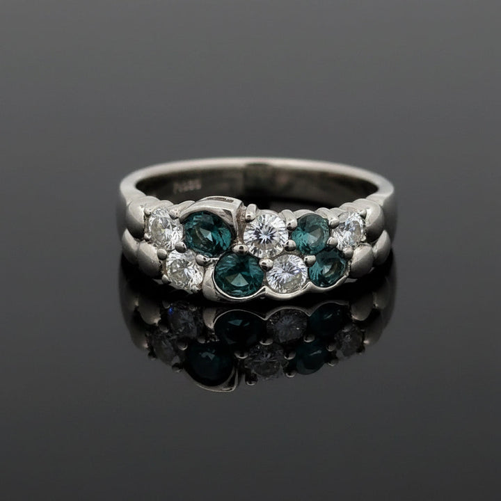 Estate Natural Color Change Alexandrite and Diamond Platinum Ring