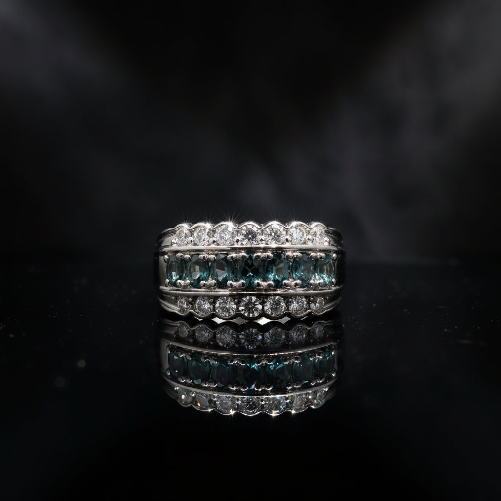 Estate Natural Color Change Alexandrite and Diamond Platinum Ring